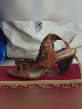 Vince Camuto Brown Woven Leather Slingback Heels